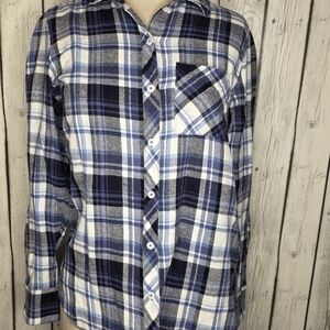 Woolrich Blue Plaid 100% Cotton Button Down Shirt Size Small